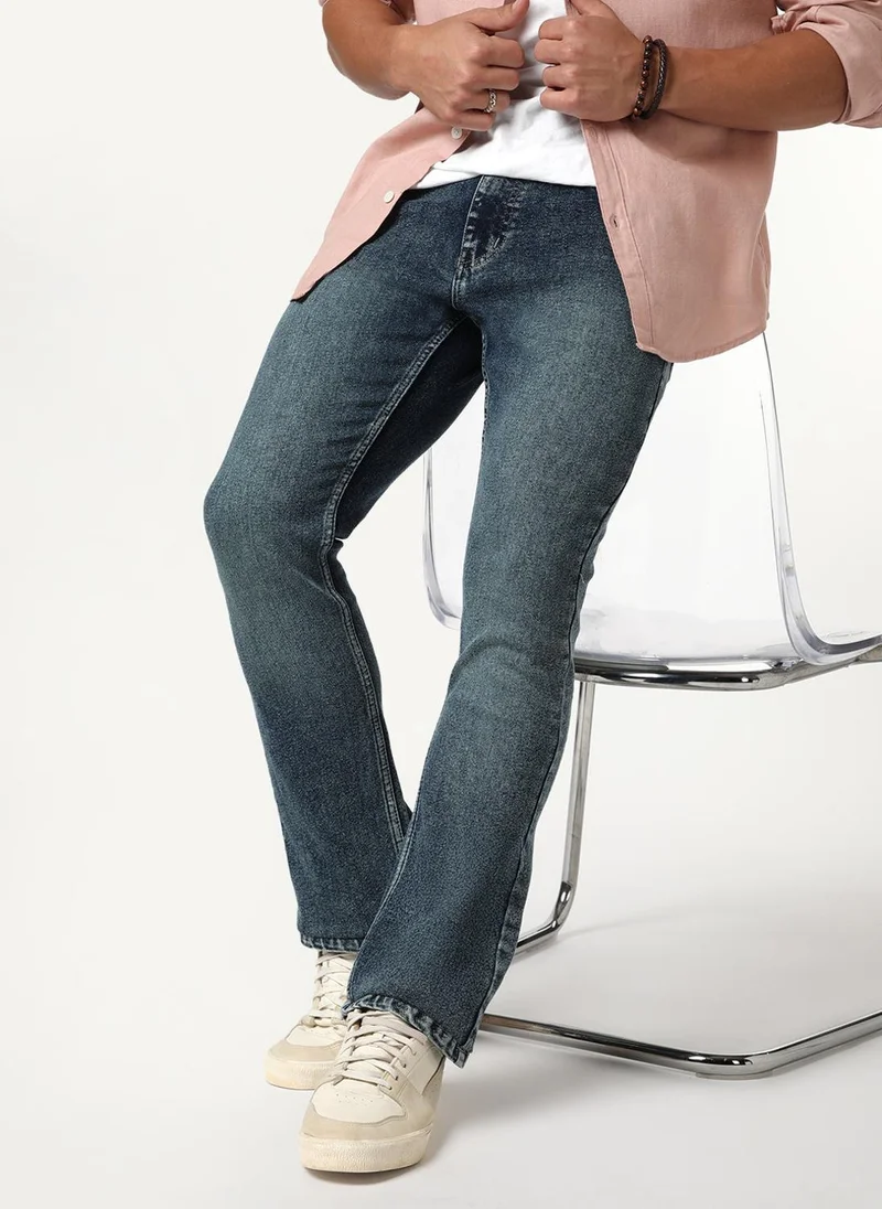 أوربانو فاشن Urbano Fashion Men's Blue Bootcut Fit Mid Rise Tinted Heavy Washed Jeans Stretchable